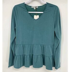 Green Envelope Womens Green Vneck Long Sleeve Blouse Shirt Top NEW Size Small